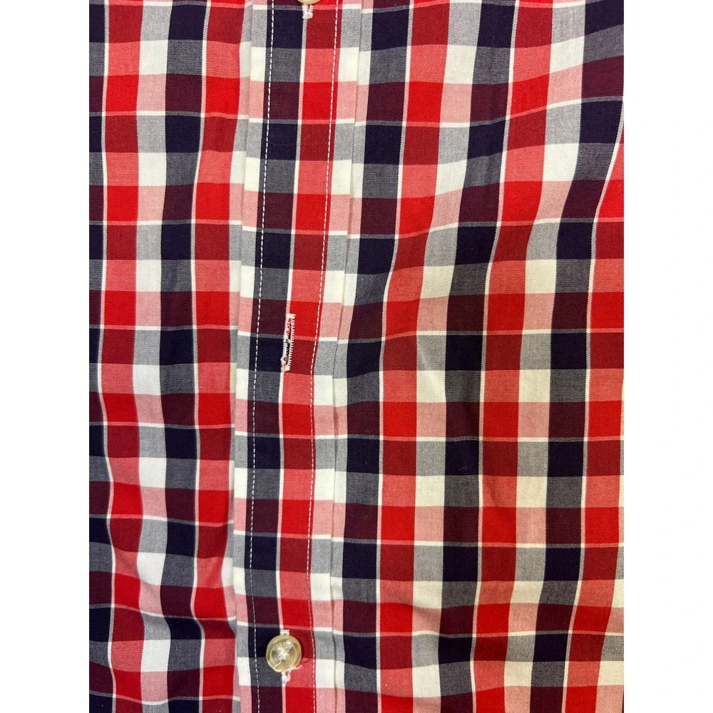 Mens Banana Republic Tailored Slim Fit Non Iron Red Blue Plaid Shirt No Size Tag